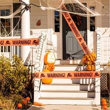 Orange Pirate Skull Warning Tape For Halloween Decorations, Spooky Party Decor Warning Tape.