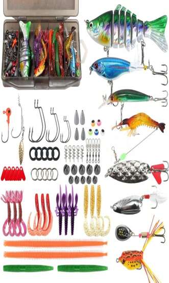 Fishing Lures Tackle Box Bass Kit, Including Animated Lure,Crankbaits,Spinnerbaits,Soft Plastic Worms, Topwater Lures,Hooks,Saltwater &Amp; Freshwater Fishing Gear For Bass,Trout, Salmon