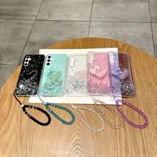 1pc Starry Glitter Quicksand Love Bow Knot + Beaded Bracelet Phone Case Compatible With Samsung Galaxy S8, Compatible With IPhone 16, Redmi Note 11 4G, OPPO A54, Infinix Smart 8/Infinix Hot 40i/Transsion Spark 20/Transsion Spark 20C/Transsion Spark Go 2024 Waterproof Shockproof Anti-Fall Scratch Resistant