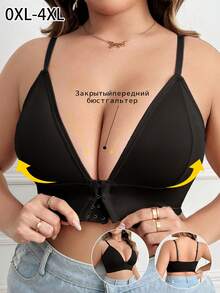 Plus Size Comfortable Front Closure Wireless Bra - Black - View 5