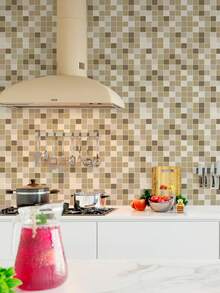 Papel de Parede Vinílico Autoadesivo Lavável Pastilha Ladrilho Azulejo Tons de Bege Marrom Claro Decoração - 10M - Visão 4