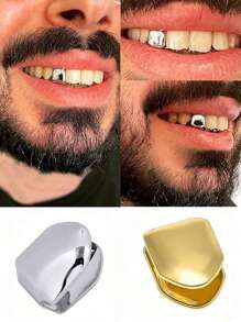 Gold Teeth Jewelry Gold Grillz Teeth Hip Hop Dental Jewelry Tooth Cap For Rappers, Halloween Costume & Streetwear Accessories