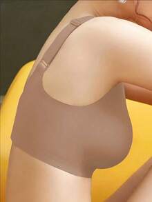 Affordable Plus Size Backless Seamless Wireless Bra, Adjustable Thin Straps, Light-Weight Sports Bra - Camel - View 3