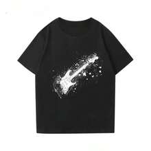 Fenders Electric Guitar Short Sleeved Printed T-Shirt For Boys, Guitarist Performance Outfit, Rock Band Pure Cotton - màu đen - Xem 1