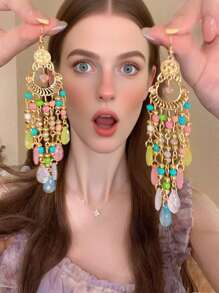 2 件套波西米亚复古彩色串珠流苏吊坠耳环，优雅个性珠宝，适合女士派对、度假和日常佩戴