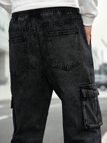 Pantalones vaqueros para hombre, pantalones harem para hombre, pantalones ajustados con bolsillos. - Negro - Ver 5