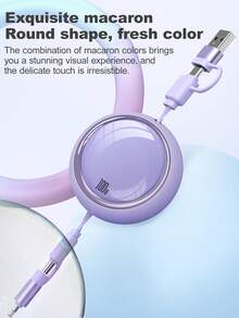 四合一 100W（MAX）快速充电充电器线和可伸缩一拖三线，TPE 充电数据线兼容 Iphone16/15/14/13/12/11/ S24/S23/S22/S21/Vivo/OPPO 系列，兼容小米，兼容华为，兼容 MacBook/iPad/移动电源/Air Pods Pro/iPad，高效充电线，礼物，返校用品兼容 、Android、相机、MP3 通用适配器 - 彩色 - 查看 3