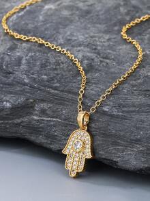 1pc Unisex Hiphop Fatima Hand & Eye Pendant Necklace, Versatile Everyday Unique Necklace