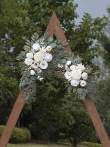 圣诞节经典花环两件套 - 人造白色花朵搭配塑料绿植装饰，适用于婚礼拱门、宴会厅及家居装饰 - 用途广泛，也可用于复活节、感恩节、情人节、家居装饰及新年礼物