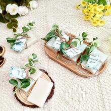 VICKYO 30 套迷你香皂礼品，适合宾客，小香皂配迷你仿桉树绿叶礼品卡，适合迎婴派对、新娘送礼会、婚礼生日派对，适合宾客