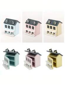 1 Stück Puppenhaus Miniatur Villa, ein kleines Haus zum Spielen, eine süße und winzige Villa mit rosa und blauen Wänden und grauem Dach. Mini Haus Aufbewahrung und Dekoration, ein tolles Geschenk für Miniatur-Enthusiasten. Modell Miniatur Szenen, Spielzeug Haus