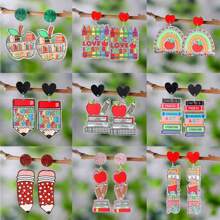 4/2pcs Colorful Pencil, Book Acrylic Stud Earrings, Cartoon Dangle Earrings, Suitable For Teacher's Day, Graduation, Back To School, Party, Street Style, Vacation, Daily Wear, Halloween, Christmas (No Card Included)