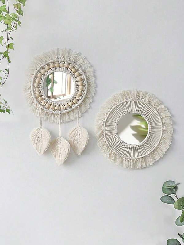 1pc BOHO Style Handmade Round Acrylic Mirror, Suitable As Thanksgiving, Christmas, Halloween Gift For Friends And Family, Decor For Living Room And Bedroom Gifts Birthday Graduation