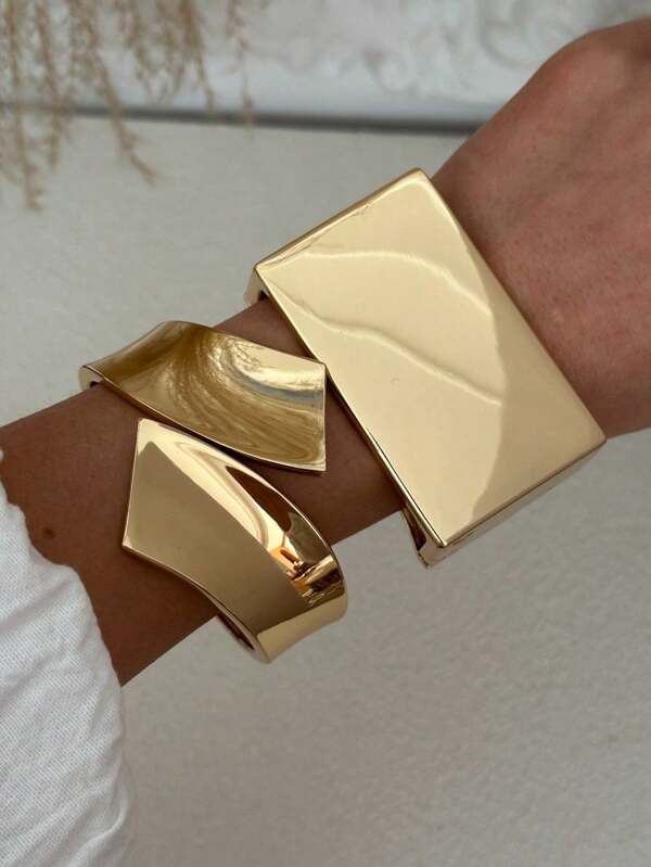 1pc Fashionable Retro Heavy Metal Geometric Bangle, Versatile For Party, Festival, Everyday Wear, Perfect Holiday Gift