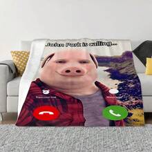 「John Pork Is Calling」法蘭絨毯－可愛豬圖案，豬裝飾 - 彩色 - 查看 9
