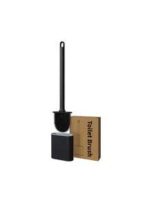 Escova de limpeza doméstica de silicone preta, 1 peça, com cabo longo, removível, respirável, cabeça plana, cerdas macias, secagem rápida, PP