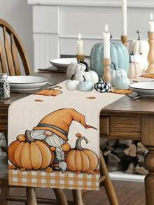 1pc/10pcs Autumn Pumpkin Gnome Table Runner, Thanksgiving Table Runner, Harvest Festival Decor, Farmhouse Style, Linen-Like Material, 33*91CM/33*183CM/33*274CM, 3 Size Options, Indoor Outdoor Party Decoration, Pumpkin Theme, Home Kitchen Decor - Multicolor - View 4