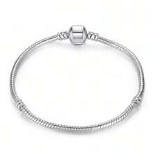 1 件装复古 925 纯银镀蛇链手链，女士款 - 可调节桶形按扣，适合欧式串珠，日常珠宝礼物，百搭配饰 | 光滑金属饰面 | 抛光饰面 - 銀色 - 查看 3