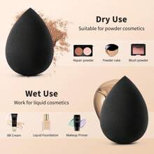 Set de brochas de maquillaje mini 4 en 1, brocas de viaje portátiles y reutilizables con brocha para labios, broca para iluminador, pincel para ojos, cepillo para base, incluye 3 esponjas de teardrop negras, excelente para maquillaje sobre la marcha