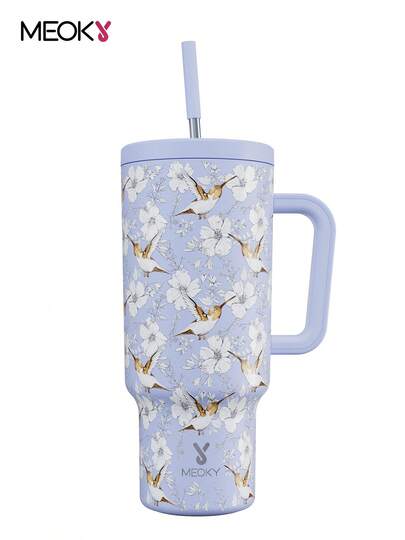 Meoky 40oz Handled Straw Insulated Tumbler, Vacuum Insulated Water Bottle With Straw Lid, Stainless Steel Travel Mug, 100% Leak Proof, Keeps Cold For 34 Hours Or Hot For 10 Hours