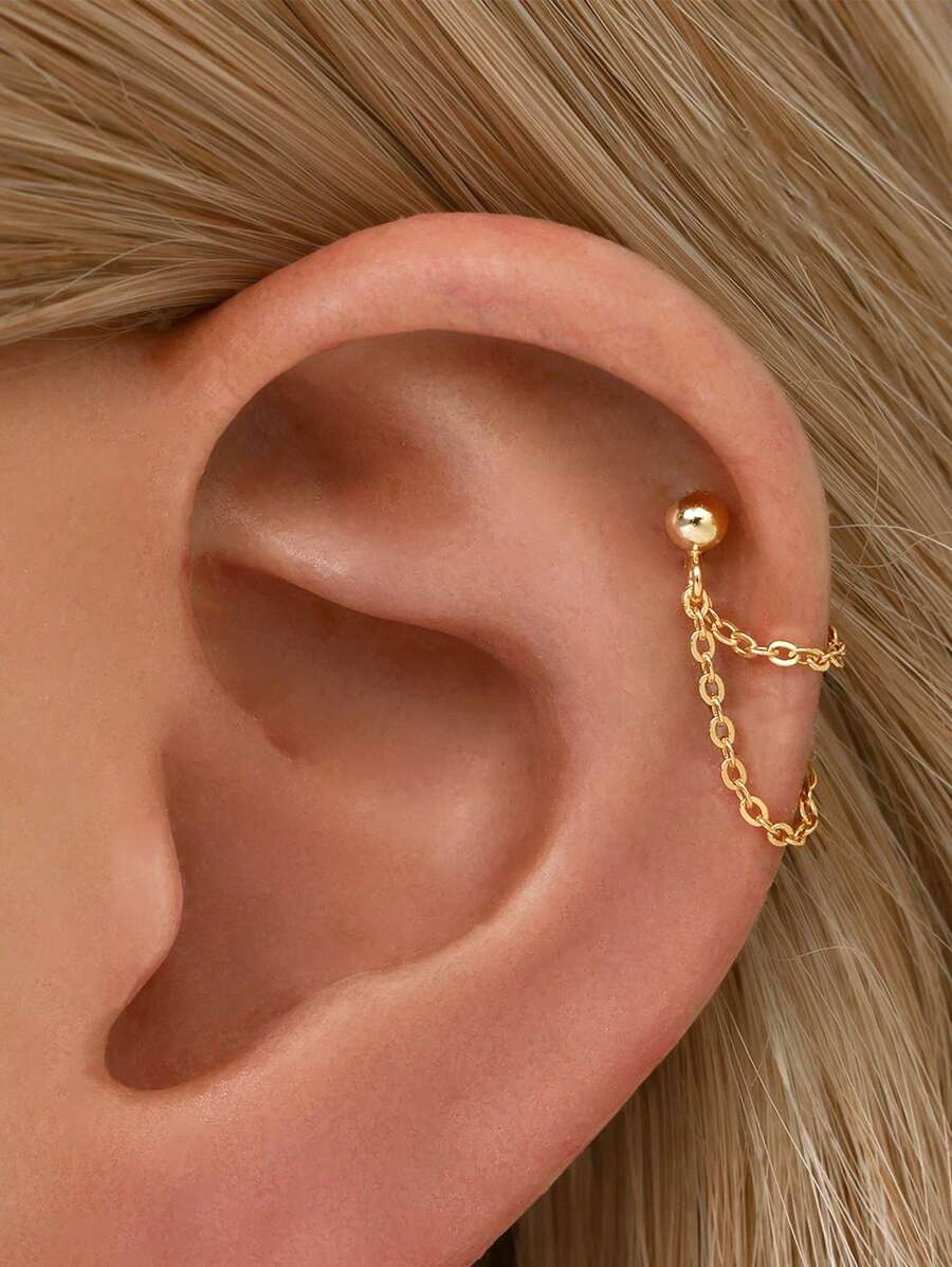 1 Piece Of 925 Sterling Silver Electroplated 14k Gold Chain Stud Stud Earrings, Minimalist And Hypoallergenic Stud Earrings, Suitable For Women To Wear Daily Or At Parties (Available In Chain Sizes Of 2.5cm And 3.2cm)