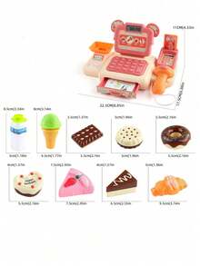 互动超市收银玩具，迷你模拟收银机游戏套装，含游戏币及配件，角色扮演游戏套装，扫描仪，声光效果。益智角色扮演游戏，节日礼物，生日礼物，儿童超市，超市收银机，迷你超市，奶油蛋糕，冰淇淋甜点 - 彩色 - 查看 9