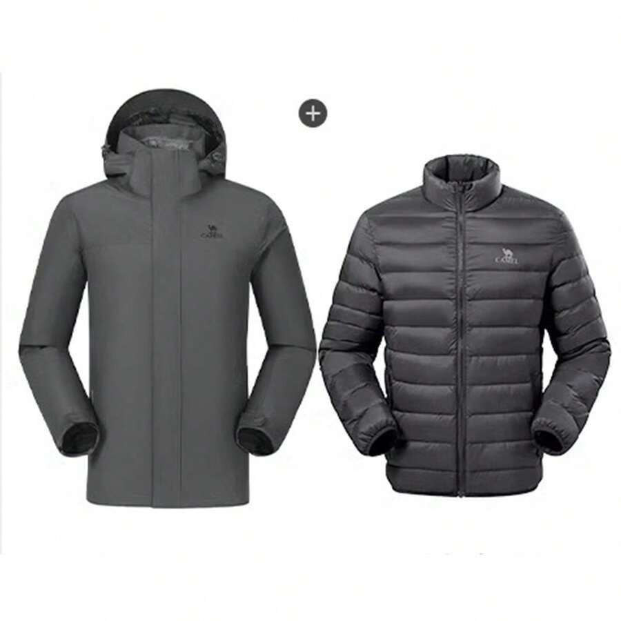 CAMEL CROWN Men's Cold-Resistant Jacket Three-In-One Detachable Waterproof Down Jacket - Ink Gray - View 1