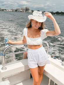 Customized Pearl Rhinestone White Straw Cowgirl Hat | Bridal Gifts | Nashville Bachelorette Party | Beachy