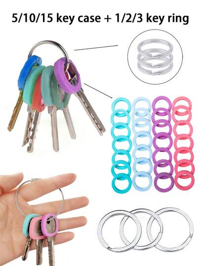 1/5/10/15pcs Silicone Elastic Key Cap Set With 30mm Silver Key Rings, Flexible Key Cap Key Identification Tag Cover, Easy To Identify Door Keys, Protect Key Rings (Random Color), Car Accessories, Cute Goth Y2K Halloween Accessories, Teacher's Day, Christmas Gift, Creative Bag Accessories With ID Card Holder, Lanyard, Car Accessories