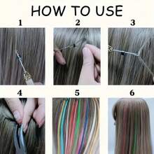 50pcs Mixed Color Rainbow Hair Extensions 50.8 Cm Rainbow Color Synthetic Hair Extensions Long Colored With Beads And Loop Tool For Hair Extension For Women Girls DIY Kit Holiday Party Use - Two-Tone - View 9