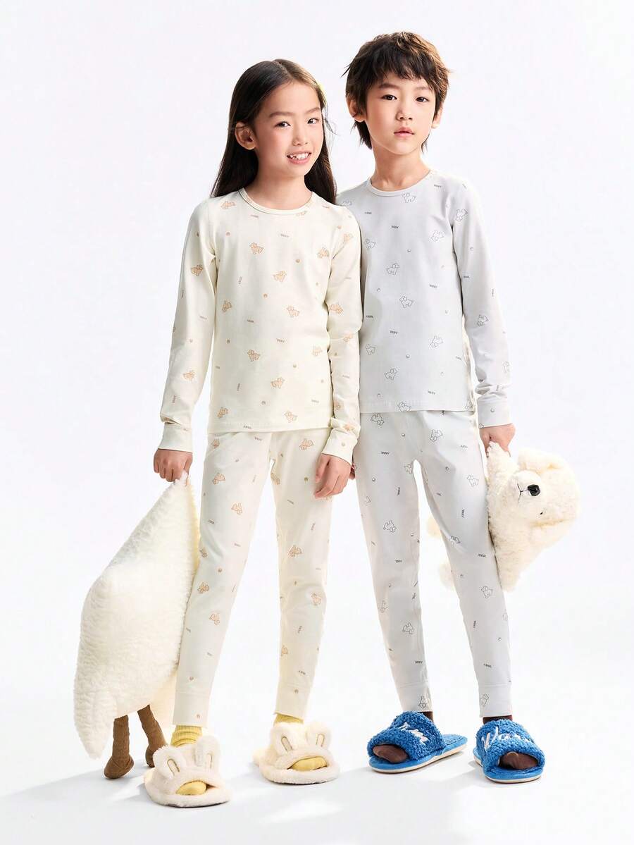 Annil 女童装 女童装 男童装 女童装 青少年装 秋季衬衫和裤子套装 家居保暖衣服 印花打底 秋季衬衫和裤子 - 黃色 - 查看 1