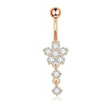 1pc Fashion Personalized Gold Stainless Steel Rhinestone Decorated Flower Tassel Navel Piercing, Women Body Jewelry