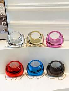 亚克力新月盒手提包，时尚链条单肩斜挎包，多功能手机钱包耳机收纳包，情人节礼物，生日礼物，周年纪念礼物 - 金色 - 查看 2