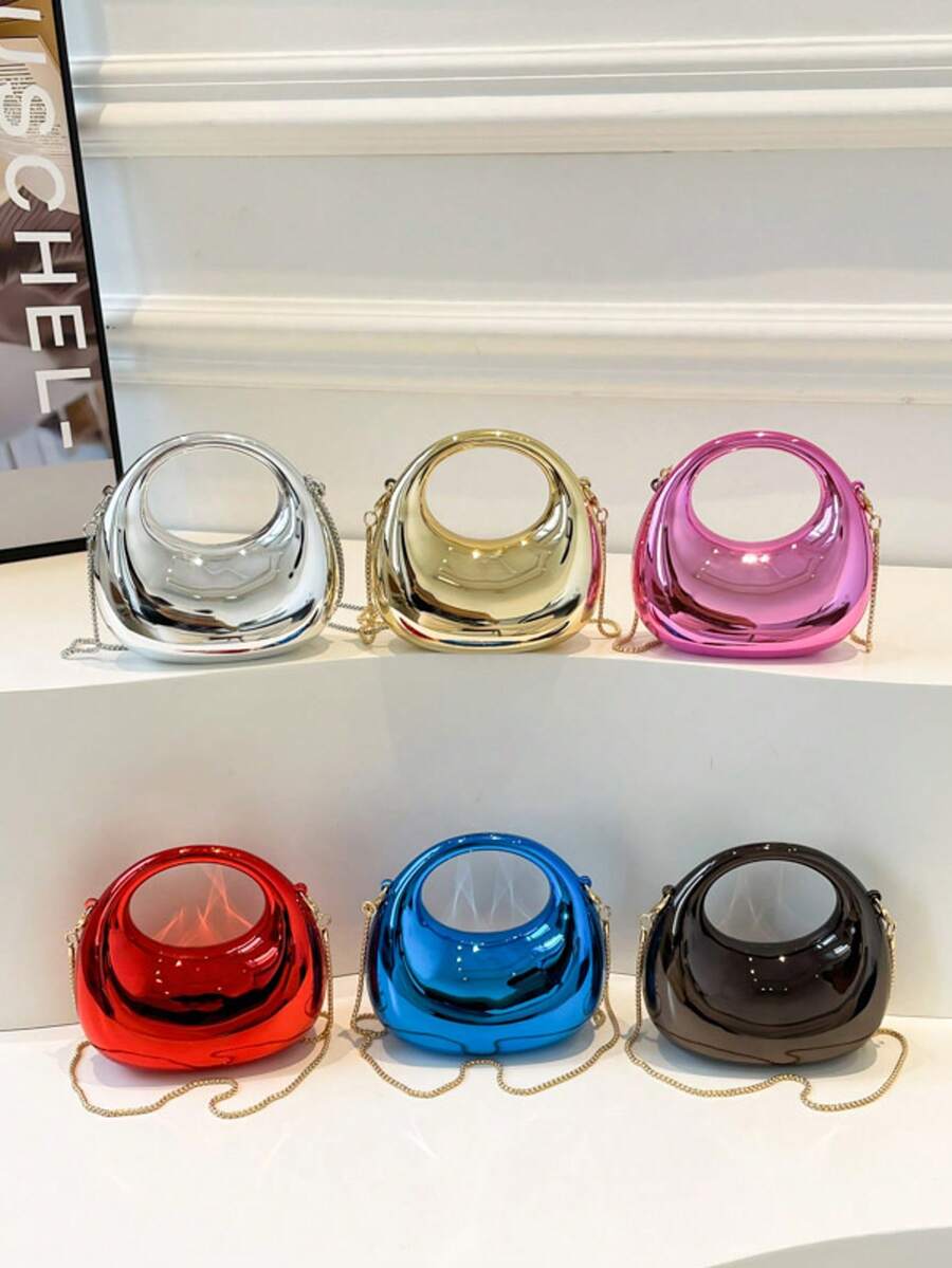 亚克力新月盒手提包，时尚链条单肩斜挎包，多功能手机钱包耳机收纳包，情人节礼物，生日礼物，周年纪念礼物