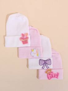 4 chiếc mũ bệnh viện cho trẻ sơ sinh, thoáng khí và ấm áp, mũ len mùa đông, dành cho cả bé trai và bé gái, mềm mại và dễ thương, phù hợp cho phòng trẻ sơ sinh. - Cô gái nhiều màu - Xem 4