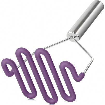 Premium Dual-Material Potato Masher - Stainless Steel Core With Soft Silicone Coating, Non-Scratch Kitchen Tool For Perfectly Mashed Potatoes, Avocado Smasher & Baby Food Prep Utensil, Dishwasher Safe