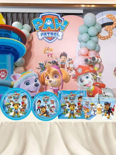 Paw Patrol O conjunto de talheres para festa temática da Patrulha Canina já está disponível! Ele contém 20 pratos personalizados, 20 jogos americanos requintados e 10 copos de papel fofos, o suficiente para 20 jovens membros da equipe terem uma festa animada! Com o icônico azul da Patrulha Canina como cor principal, o impacto visual está no auge! Seja uma festa de aniversário,