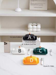 1 Set Ceramic Rectangular Covered Butter Dish With Stainless Steel Knife, Nordic Style Minimalist Solid Color Ceramic Butter Dish, Cheese Dish, Food Storage Container With Lid And Stainless Steel Knife