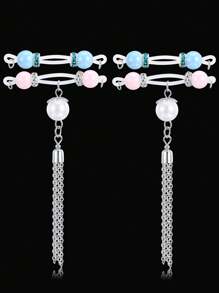 2Pairs Fake Nipple Rings - Adjustable Fit Daily Wear Nipple Nooses - 8mm Candy Beads, Fake Nipple Jewelry Faux Nipple Piercing Non Pierce Faux Barbells, Fake Nipple Piercings, Heart, Snake, Butterfly, Valentine For Lovers, Colorful