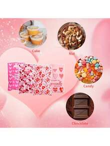 100 piezas Bolsa de regalo del Día de San Valentín de plástico impermeable con patrón de corazones rojos y rosas, adecuada para regalos pequeños, dulces, fiestas, bodas y decoraciones de cumpleaños (estilo aleatorio)