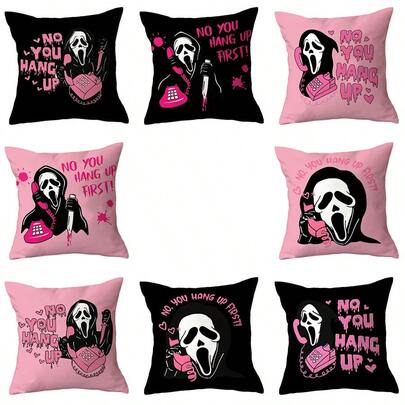 كيس وسادة هالوين، "لا، أنت تقفل" نمط شبح رعب وردي، وسادة ريفية وحيدة الجانب فلوفي مضحكة، ديكور وسادة إكسسوارات هالوين مناسبة للديكور الداخلي والخارجي للأريكة