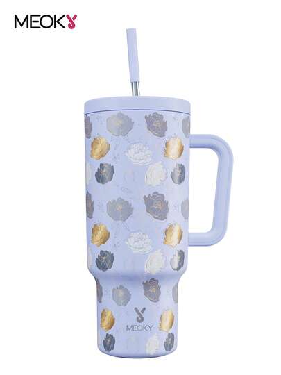 Meoky 40oz Handled Straw Insulated Tumbler, Vacuum Insulated Water Bottle With Straw Lid, Stainless Steel Travel Mug, 100% Leak Proof, Keeps Cold For 34 Hours Or Hot For 10 Hours