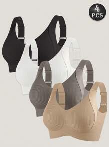 4 Stück/Set Damen Herbst Eleganz Verstellbarer Rückenhaken Raffung Nahtloser Drahtloser Komfortabler BH