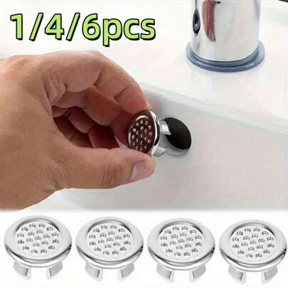 1/4/6 piezas Tapas de repuesto de plástico para el rebosadero del lavabo del baño y la cocina, tapa redonda cromada para el desagüe, accesorio de lavabo, decoración de baño del hogar, vuelta al colegio