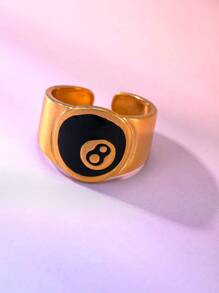 1pc Punk Style Billiard Number Black 8 Opening Adjustable Rings Metal Alloy Rings Fashion Hip Hop Rock Jewelry For Women And Men