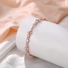 Crysdue Wedding Bridal Link Bracelet Brides Bridesmaids, Marquise Cubic Zirconia Tennis Bracelets Women Prom Jewelry - 02_玫瑰金 7.5-9.1英寸 - 查看 8