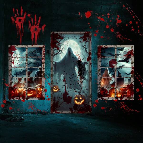 3 pièces/set Stickers muraux de fenêtre fantôme d'horreur d'Halloween, empreintes de mains sanglantes de monstre réaliste, décoration murale d'ambiance effrayante pour fête, décoration de maison, décoration d'Halloween, décoration de chambre, décoration d'automne
