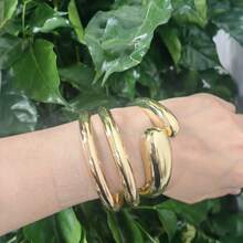 3pcs Gold Color Stacked Metal Cuff Bangles Bracelet Set For Women (2 Of The Metal Rings Have Defects At The Connection Points, Please Take Note Before Purchasing) - Gold - View 2