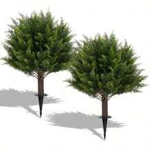 Conjunto de 2 árboles artificiales de topiaria de cedro de 16" resistentes a los rayos UV, arbustos siempre verdes falsos para usar en exteriores, interiores, porche delantero o jardín