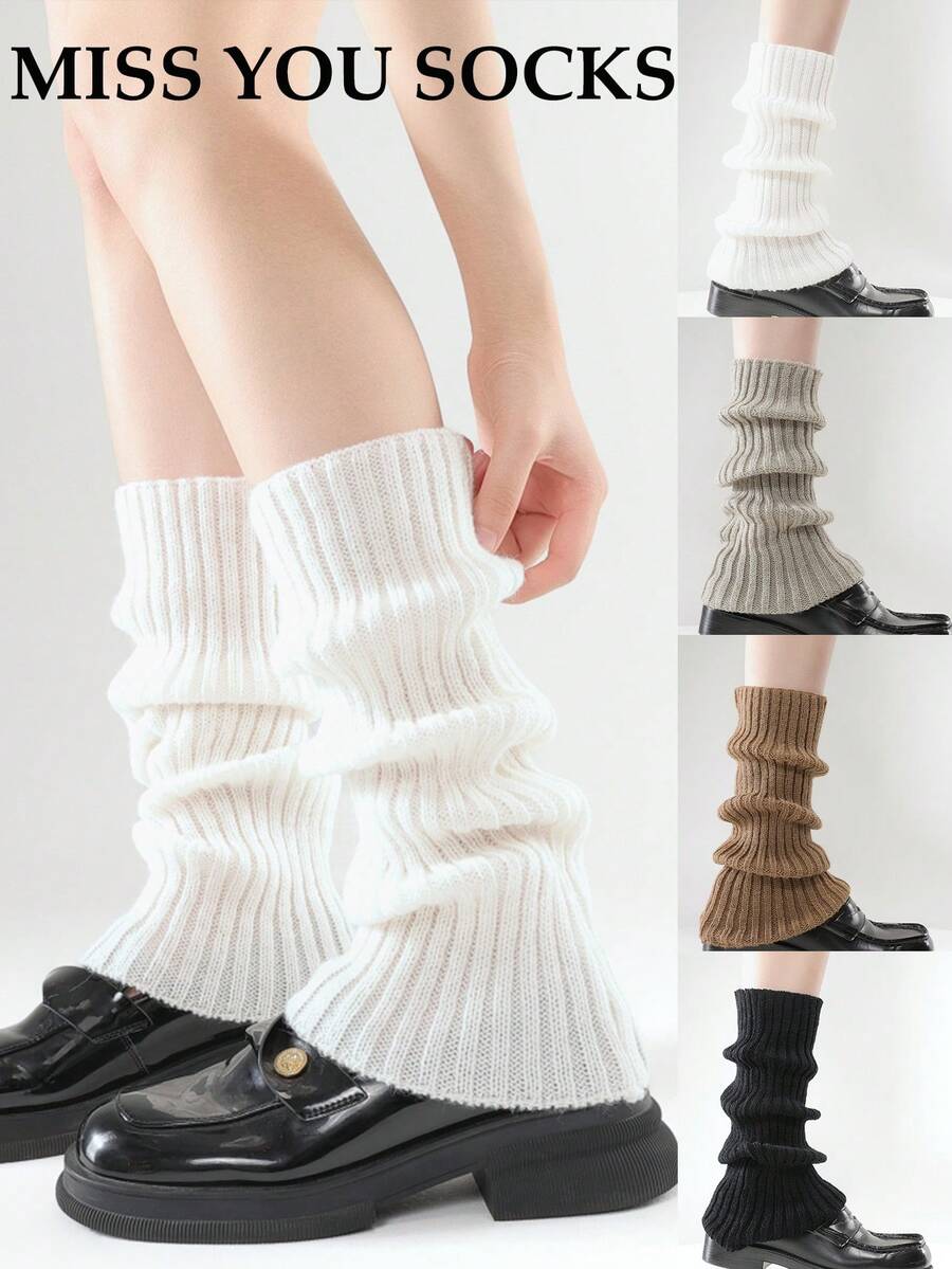 1 Pair 40cm Vertical Striped Knit Leg Warmers, Personalized Subculture Y2K Style, Cozy - Multicolor - View 1